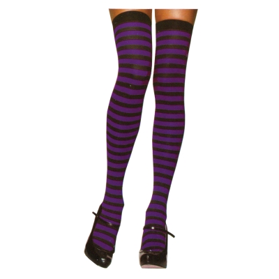 Stockings Thi Hi Striped Bk/Pr