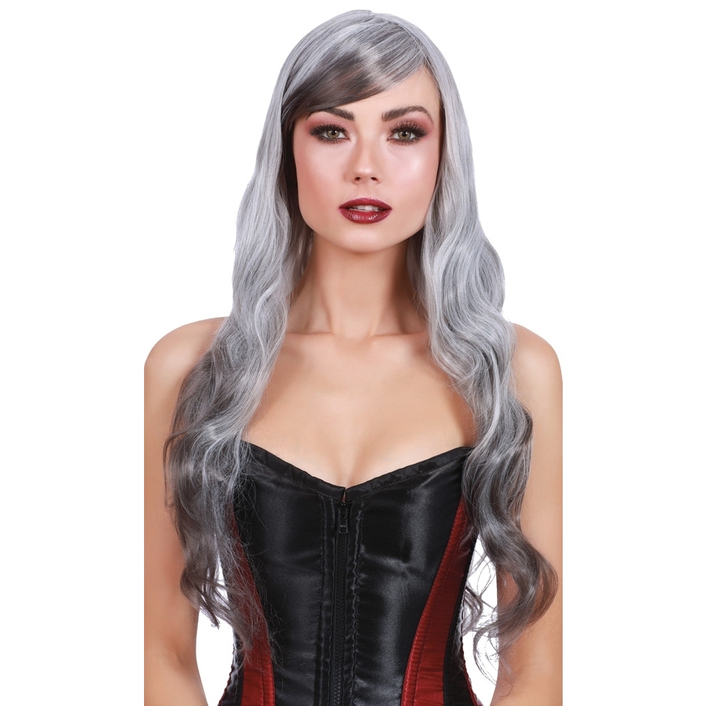 Wig Long Wavy Gray Dark Gray O