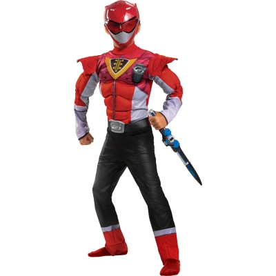 Boy's Red Ranger Power-Up Mode Classic Muscle Costume - Mighty Morphin Child LG (10 - 12)