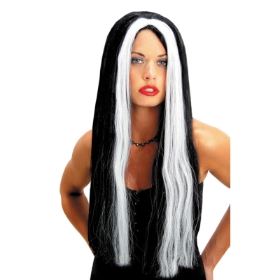 Wig 24 Inch Black W Wht Streak