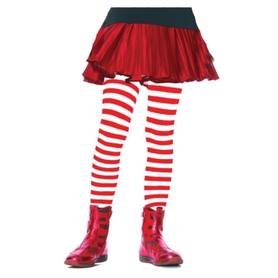 Tights Chld Striped Wt/Rd 7-10