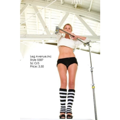 Leg Warmer Fuzzy Black White