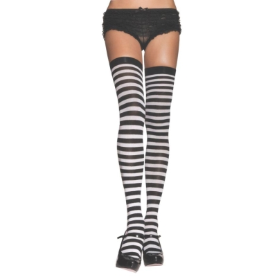 Stockings Thi Hi Striped Wt/Rd