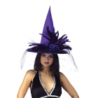 Witch Hat Purple Satin W Feath